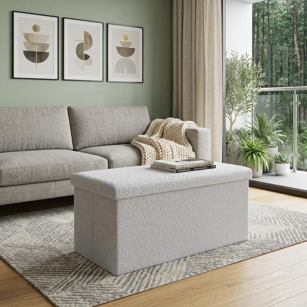 30" White Boucle Ottoman With Storage HomeRoots