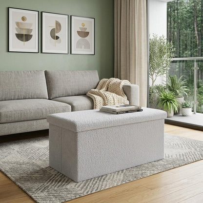 30" White Boucle Ottoman With Storage HomeRoots