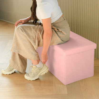 30" White Boucle Ottoman With Storage HomeRoots