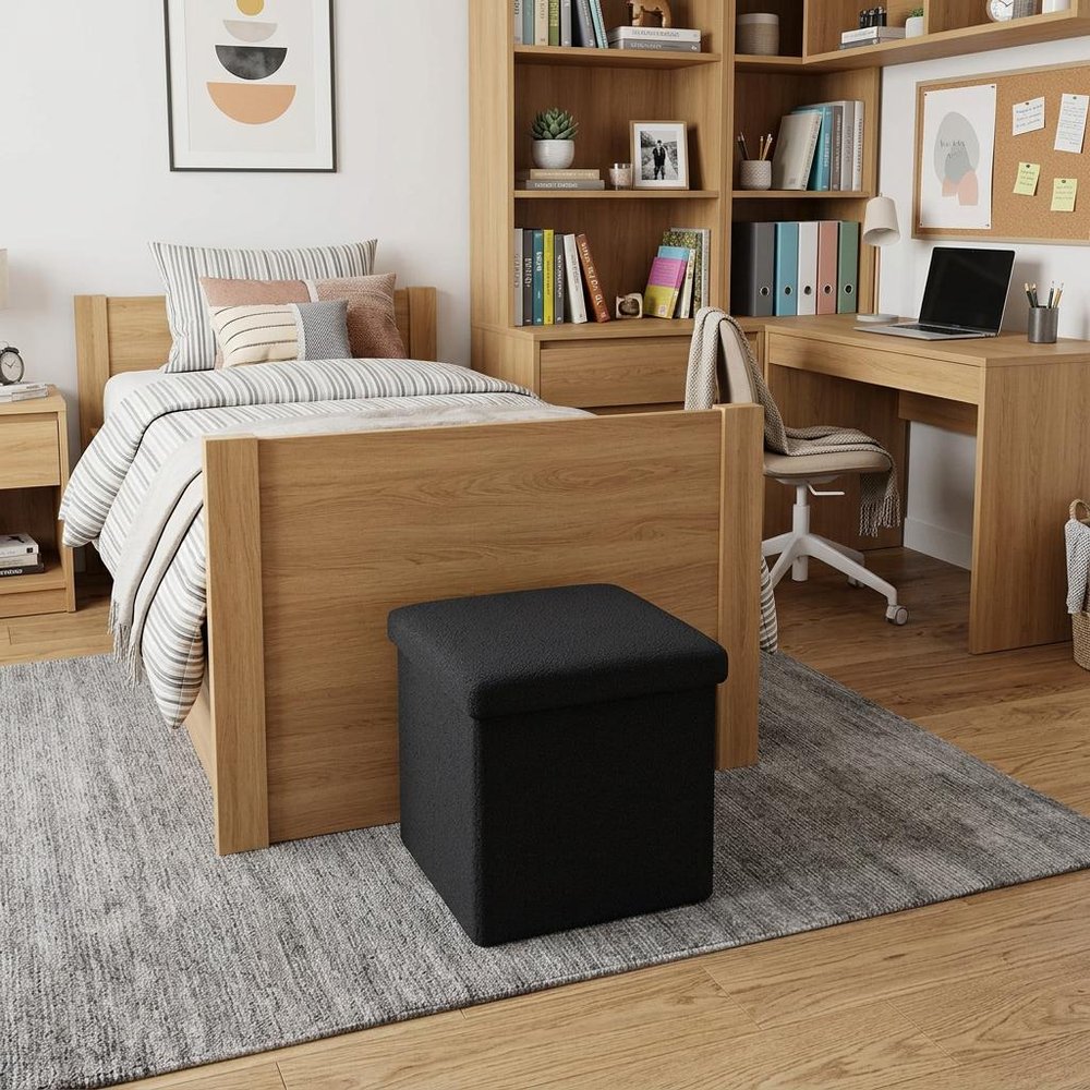 12" Taupe Boucle Cube Ottoman With Storage HomeRoots
