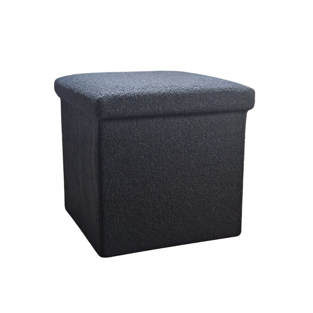12" Black Boucle Cube Storage Ottoman HomeRoots