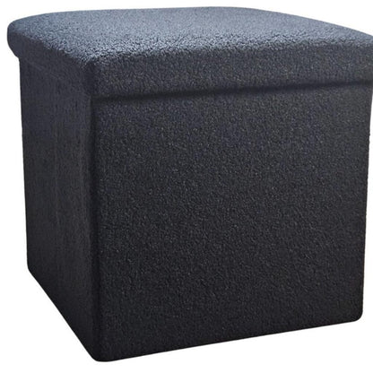 12" Black Boucle Cube Storage Ottoman HomeRoots