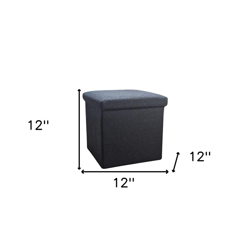 12" Black Boucle Cube Storage Ottoman HomeRoots