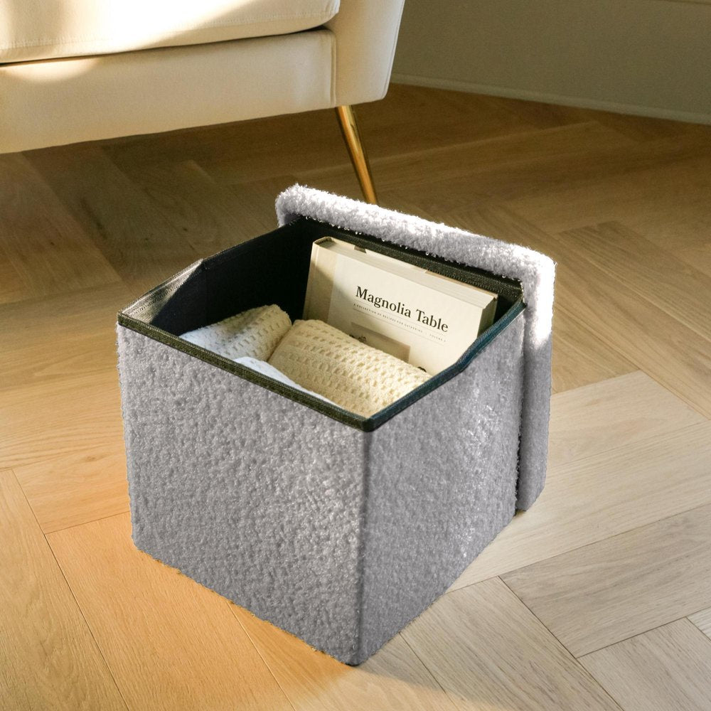 12" Black Boucle Cube Storage Ottoman HomeRoots