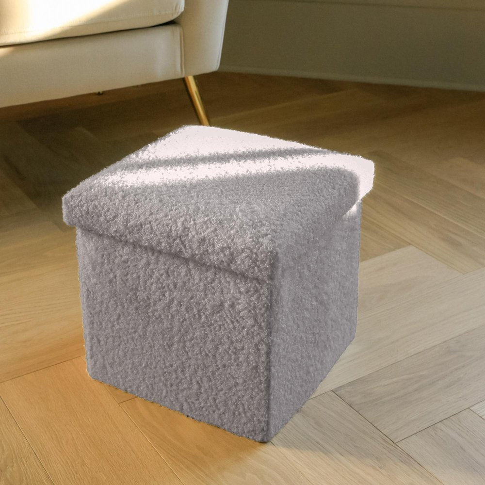 12" Taupe Boucle Cube Ottoman With Storage HomeRoots