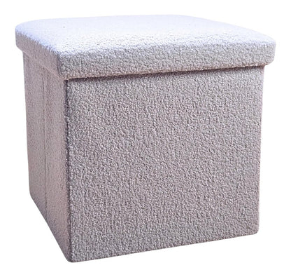 12" White Boucle Cube Storage Ottoman