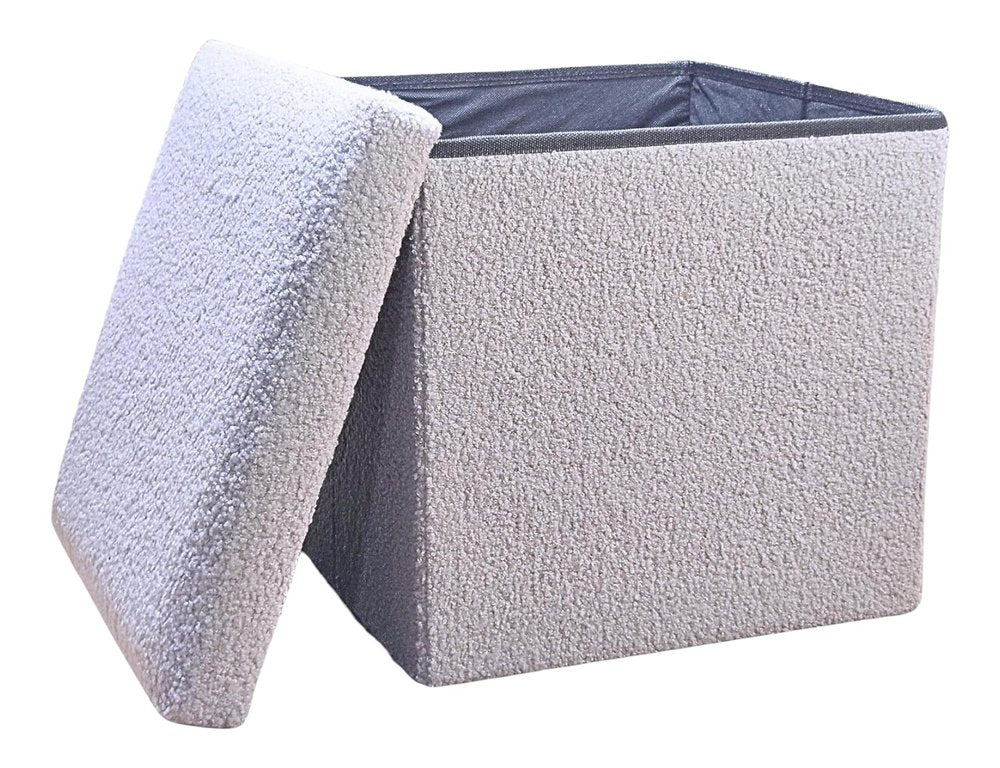 12" Taupe Boucle Cube Ottoman With Storage HomeRoots