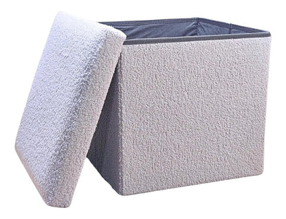 12" Taupe Boucle Cube Ottoman With Storage HomeRoots