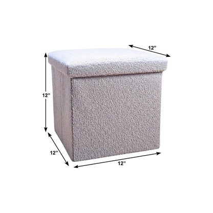 12" Taupe Boucle Cube Ottoman With Storage HomeRoots