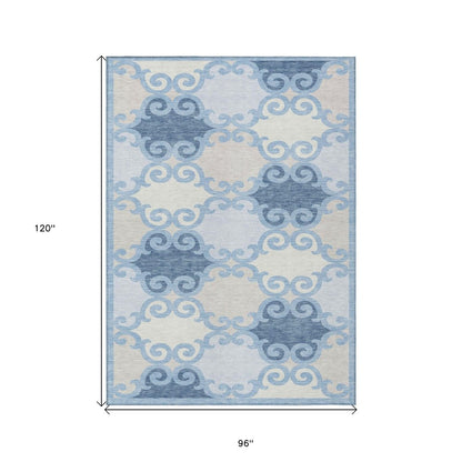 8' X 10' Sky Blue Gray And Ivory Trellis Washable Indoor Outdoor Area Rug HomeRoots