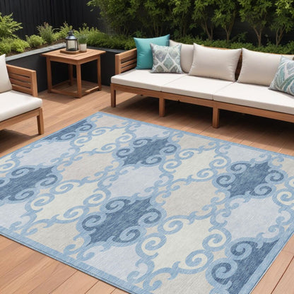 8' X 10' Sky Blue Gray And Ivory Trellis Washable Indoor Outdoor Area Rug HomeRoots