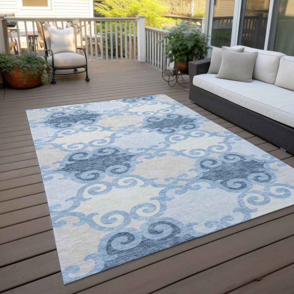 8' X 10' Sky Blue Gray And Ivory Trellis Washable Indoor Outdoor Area Rug HomeRoots