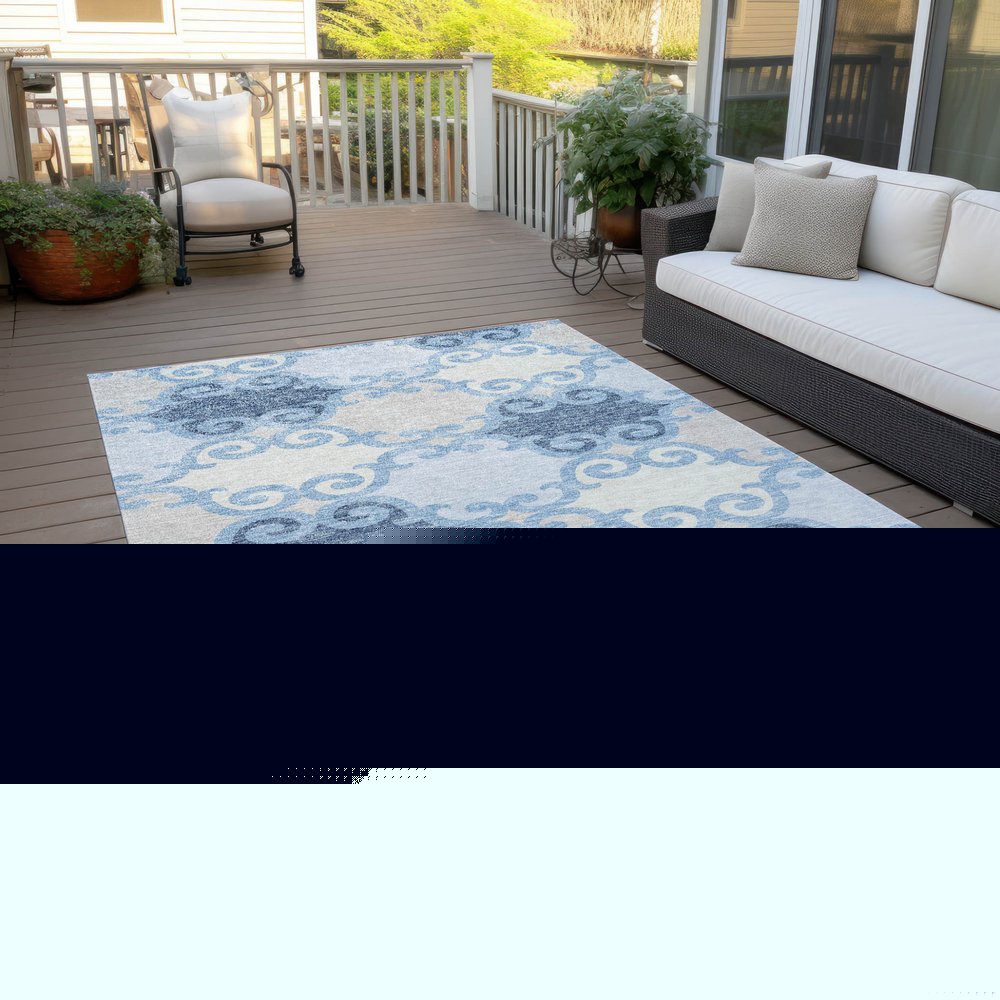 8' X 10' Sky Blue Gray And Ivory Trellis Washable Indoor Outdoor Area Rug — view 8