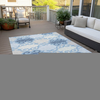 8' X 10' Sky Blue Gray And Ivory Trellis Washable Indoor Outdoor Area Rug HomeRoots
