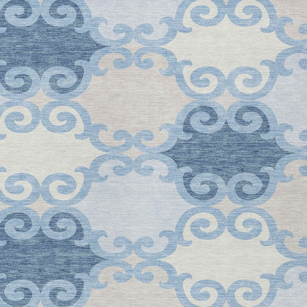 8' X 10' Sky Blue Gray And Ivory Trellis Washable Indoor Outdoor Area Rug — view 6