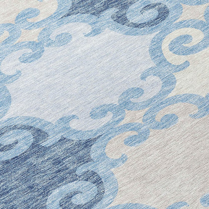 8' X 10' Sky Blue Gray And Ivory Trellis Washable Indoor Outdoor Area Rug HomeRoots