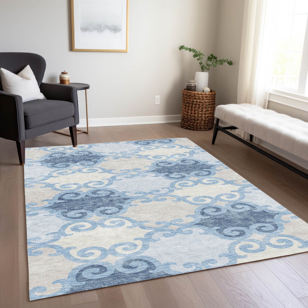 8' X 10' Sky Blue Gray And Ivory Trellis Washable Indoor Outdoor Area Rug HomeRoots