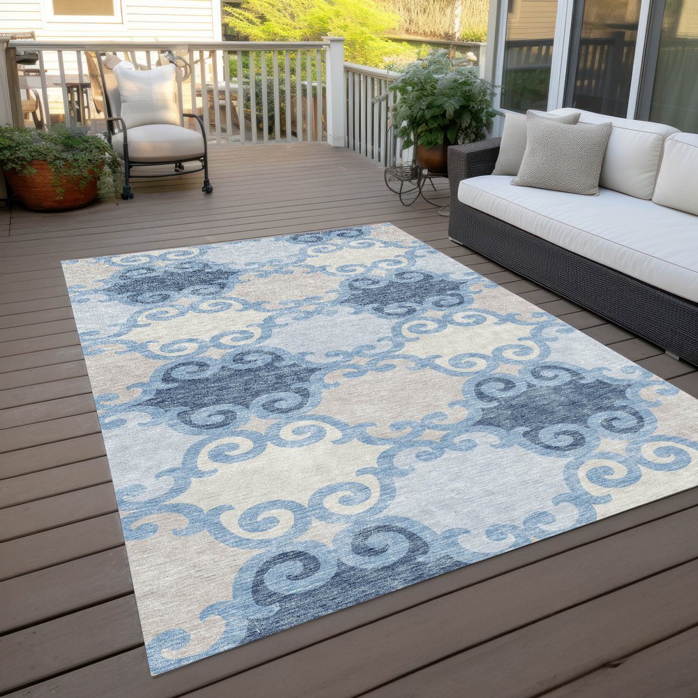 8' X 10' Sky Blue Gray And Ivory Trellis Washable Indoor Outdoor Area Rug — view 11