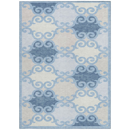 8' X 10' Sky Blue Gray And Ivory Trellis Washable Indoor Outdoor Area Rug HomeRoots