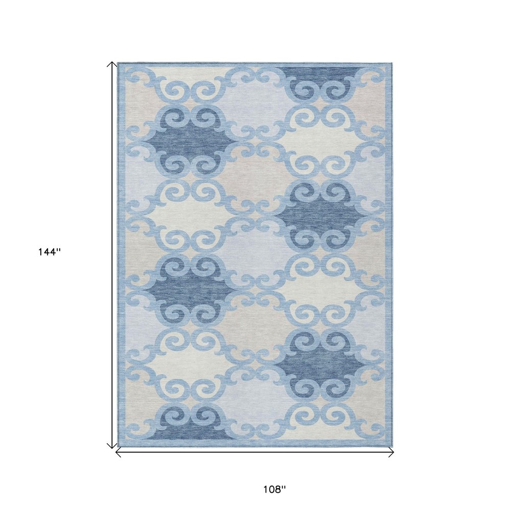 8' X 10' Sky Blue Gray And Ivory Trellis Washable Indoor Outdoor Area Rug HomeRoots