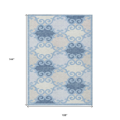 8' X 10' Sky Blue Gray And Ivory Trellis Washable Indoor Outdoor Area Rug HomeRoots