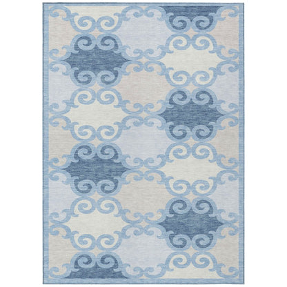 8' X 10' Sky Blue Gray And Ivory Trellis Washable Indoor Outdoor Area Rug HomeRoots