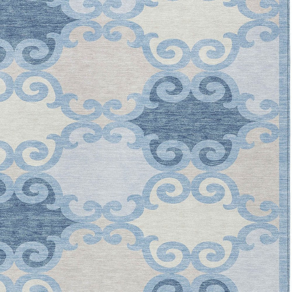 8' X 10' Sky Blue Gray And Ivory Trellis Washable Indoor Outdoor Area Rug HomeRoots