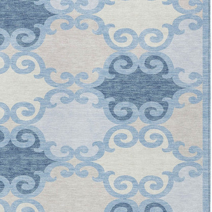 8' X 10' Sky Blue Gray And Ivory Trellis Washable Indoor Outdoor Area Rug HomeRoots