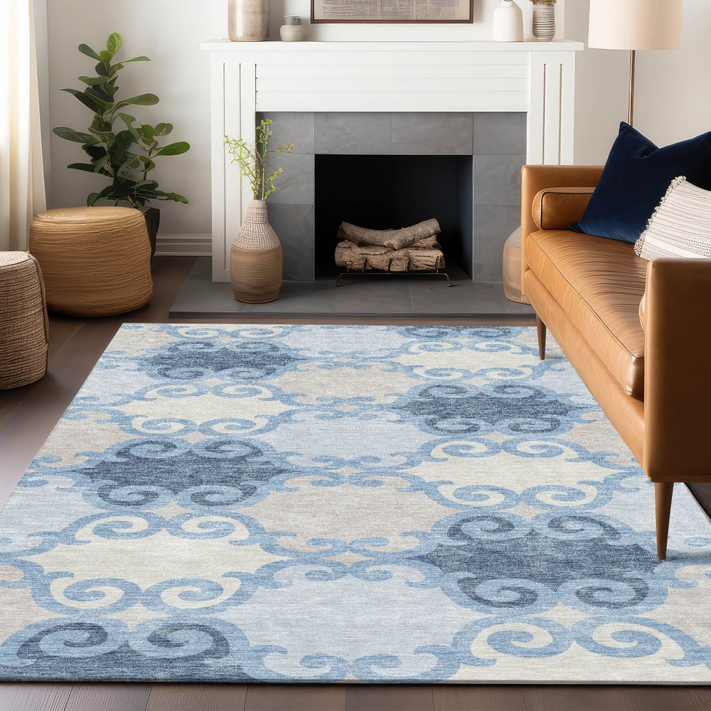 8' X 10' Sky Blue Gray And Ivory Trellis Washable Indoor Outdoor Area Rug HomeRoots