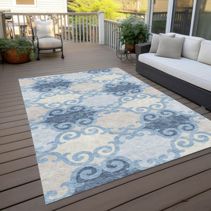 8' X 10' Sky Blue Gray And Ivory Trellis Washable Indoor Outdoor Area Rug HomeRoots