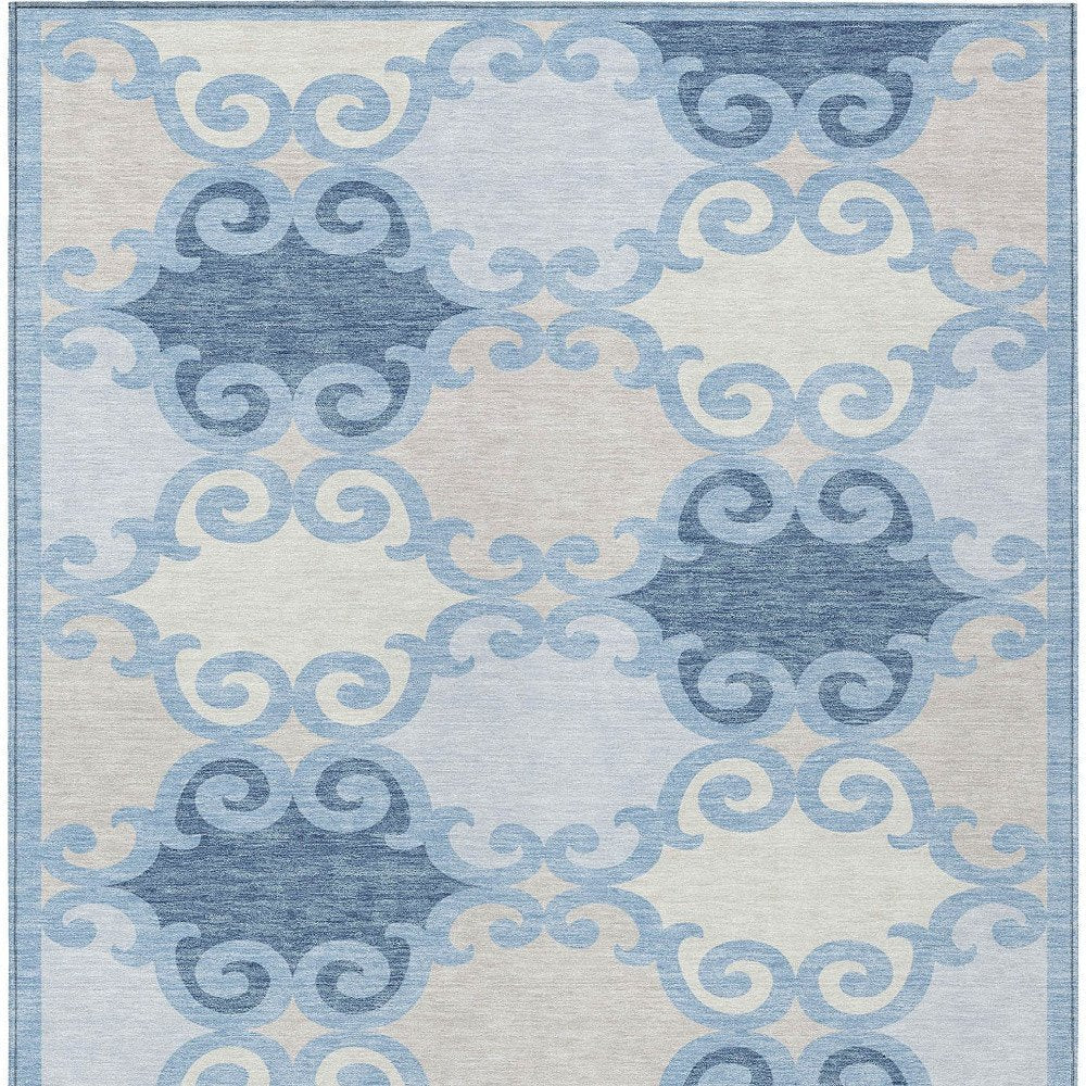 8' X 10' Sky Blue Gray And Ivory Trellis Washable Indoor Outdoor Area Rug HomeRoots