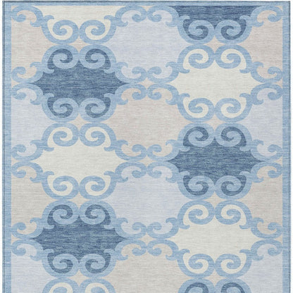 8' X 10' Sky Blue Gray And Ivory Trellis Washable Indoor Outdoor Area Rug HomeRoots