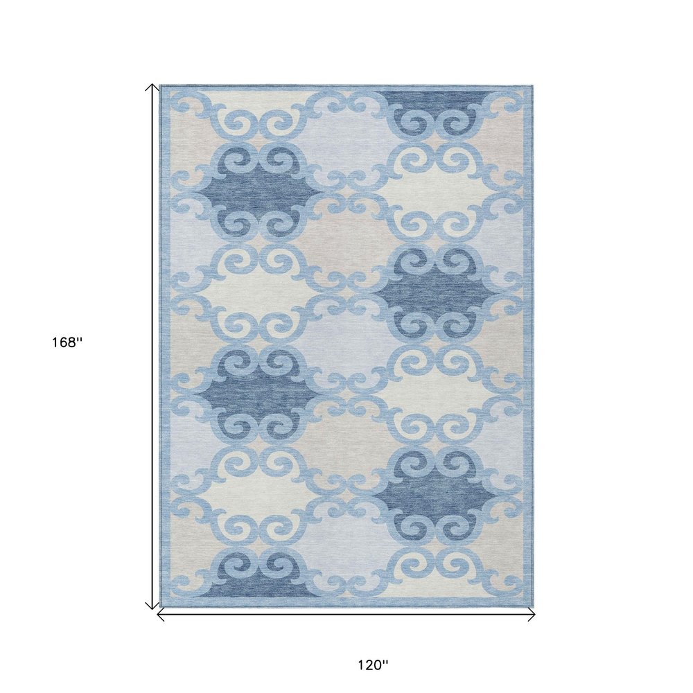 8' X 10' Sky Blue Gray And Ivory Trellis Washable Indoor Outdoor Area Rug — view 68