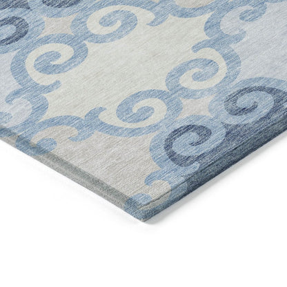 8' X 10' Sky Blue Gray And Ivory Trellis Washable Indoor Outdoor Area Rug HomeRoots