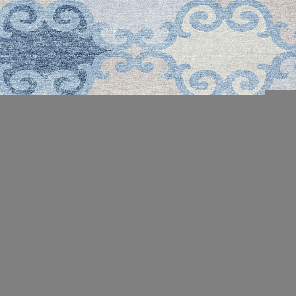 8' X 10' Sky Blue Gray And Ivory Trellis Washable Indoor Outdoor Area Rug HomeRoots