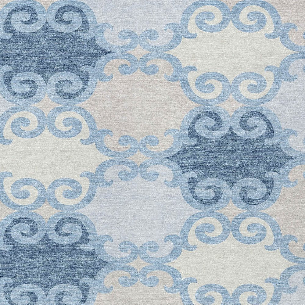 8' X 10' Sky Blue Gray And Ivory Trellis Washable Indoor Outdoor Area Rug HomeRoots