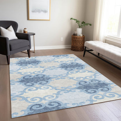 8' X 10' Sky Blue Gray And Ivory Trellis Washable Indoor Outdoor Area Rug HomeRoots