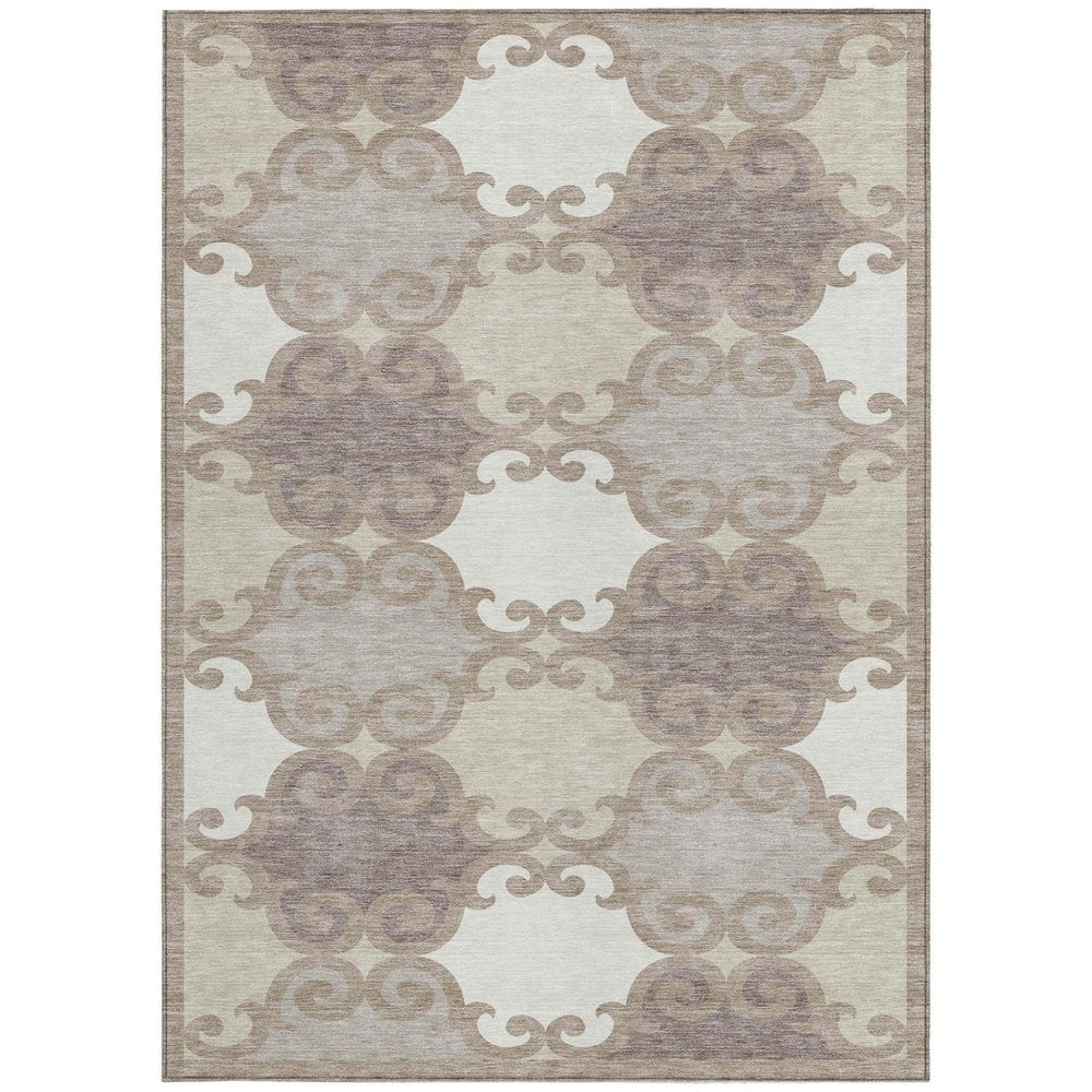 3' X 5' Taupe Beige And Gray Trellis Washable Indoor Outdoor Area Rug HomeRoots