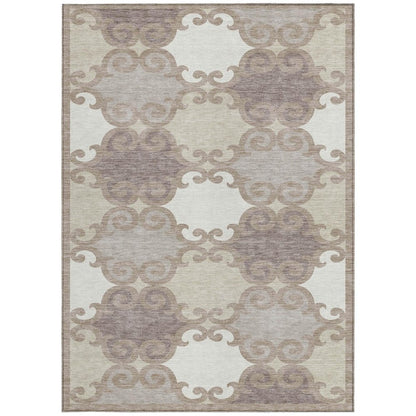 3' X 5' Taupe Beige And Gray Trellis Washable Indoor Outdoor Area Rug HomeRoots