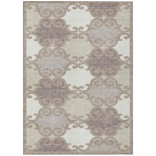 3' X 5' Taupe Beige And Gray Trellis Washable Indoor Outdoor Area Rug