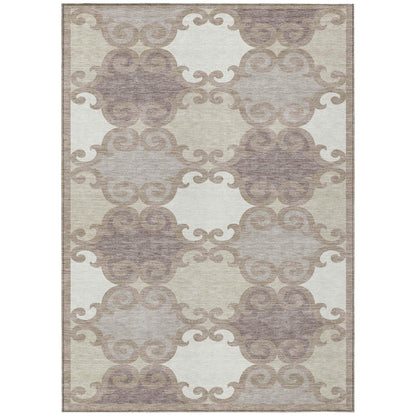 3' X 5' Taupe Beige And Gray Trellis Washable Indoor Outdoor Area Rug HomeRoots