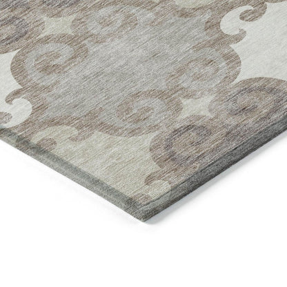3' X 5' Taupe Beige And Gray Trellis Washable Indoor Outdoor Area Rug HomeRoots
