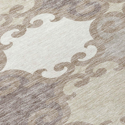 3' X 5' Taupe Beige And Gray Trellis Washable Indoor Outdoor Area Rug HomeRoots