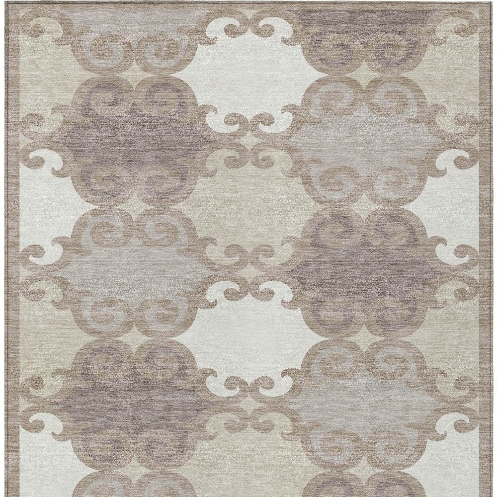 3' X 5' Taupe Beige And Gray Trellis Washable Indoor Outdoor Area Rug HomeRoots