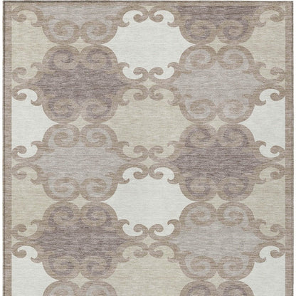 3' X 5' Taupe Beige And Gray Trellis Washable Indoor Outdoor Area Rug HomeRoots