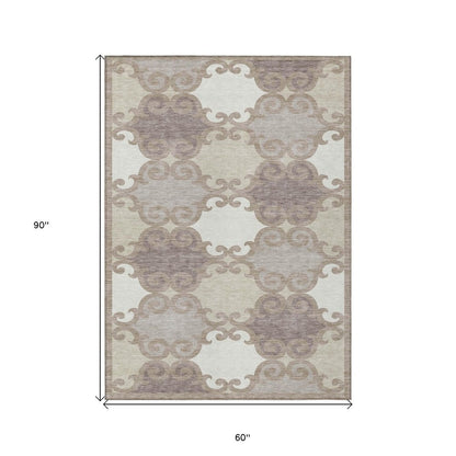 3' X 5' Taupe Beige And Gray Trellis Washable Indoor Outdoor Area Rug HomeRoots