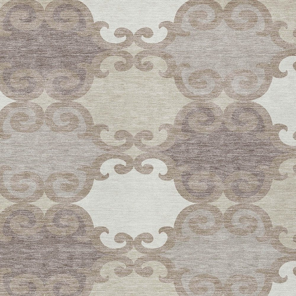 3' X 5' Taupe Beige And Gray Trellis Washable Indoor Outdoor Area Rug — view 12