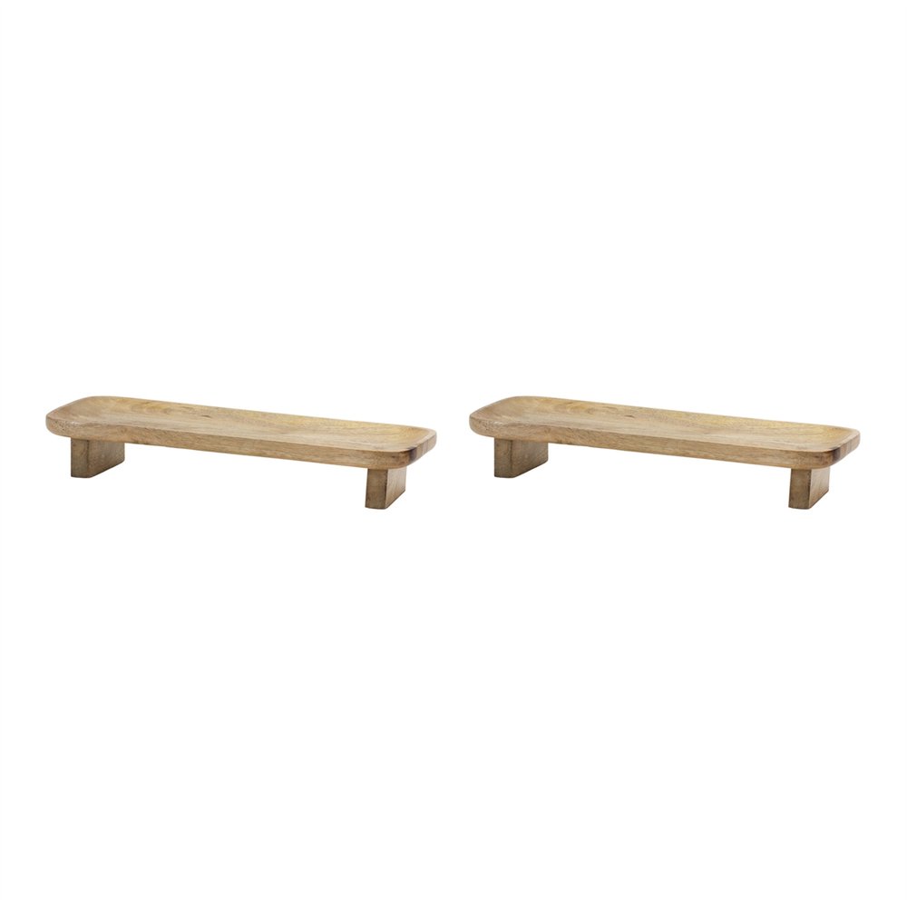 Set of Two Natural Solid Wood Riser Trinket Tray HomeRoots
