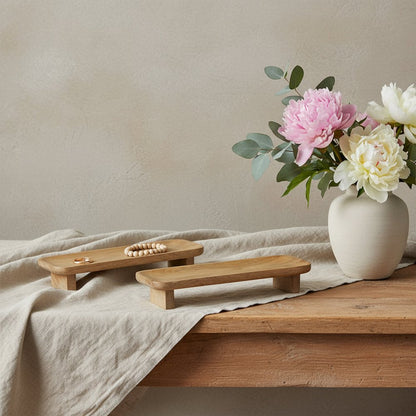 Set of Two Natural Solid Wood Riser Trinket Tray HomeRoots