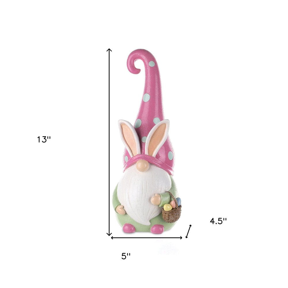 13" Pink Resin Standing Gnome Tabletop Sculpture HomeRoots